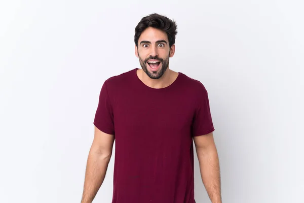 Young Handsome Man Beard Isolated White Background Surprise Facial Expression — Stock Photo, Image