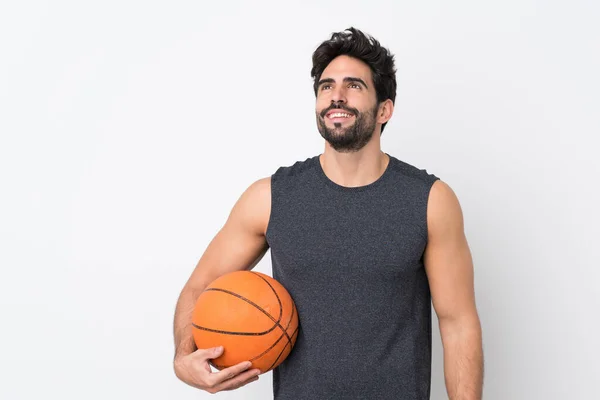 Pemain Basket Pria Dengan Jenggot Atas Latar Belakang Putih Yang — Stok Foto