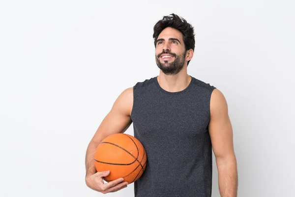 Jugador Baloncesto Hombre Con Barba Sobre Fondo Blanco Aislado Mirando —  Fotos de Stock