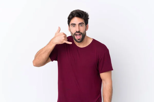 Joven Hombre Guapo Con Barba Sobre Fondo Blanco Aislado Haciendo — Foto de Stock