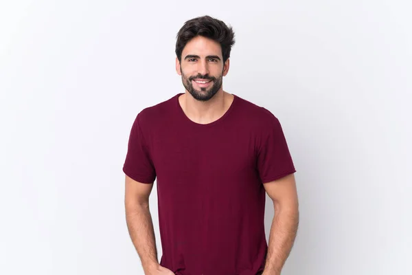 Young Handsome Man Beard Isolated White Background Laughing — Stock Photo, Image