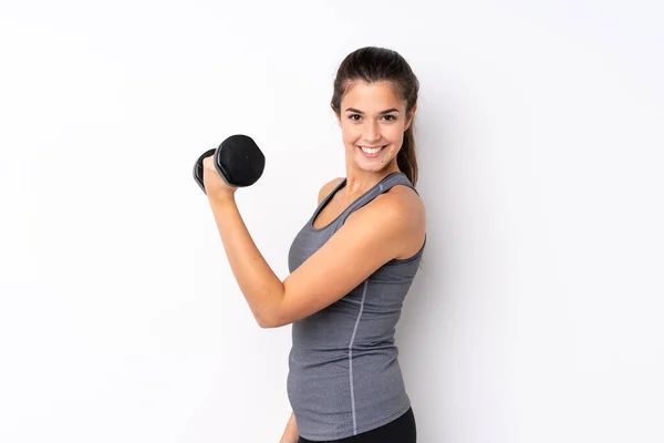 Teenager Brazilian Sport Girl Isolated White Background Making Weightlifting — Stock Photo, Image