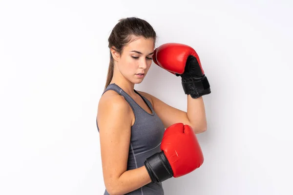 Adolescente Brasileño Deporte Chica Sobre Aislado Blanco Fondo Con Guantes — Foto de Stock