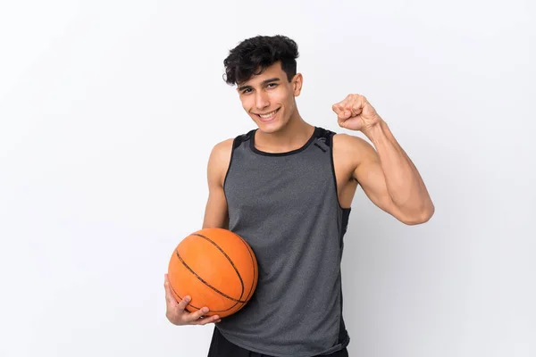 Молодий Аргентинець Через Ізольоване Біле Походження Грає Баскетбол Пишається Собою — стокове фото