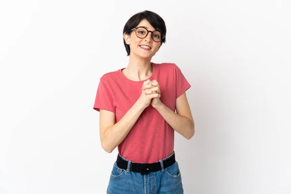 Woman Short Hair Isolated White Background Laughing — Stock Photo, Image