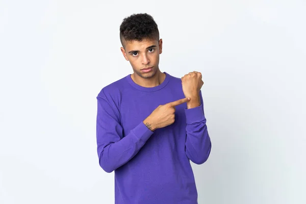 Young Brazilian Man Isolated White Background Making Gesture Being Late — Stock Photo, Image