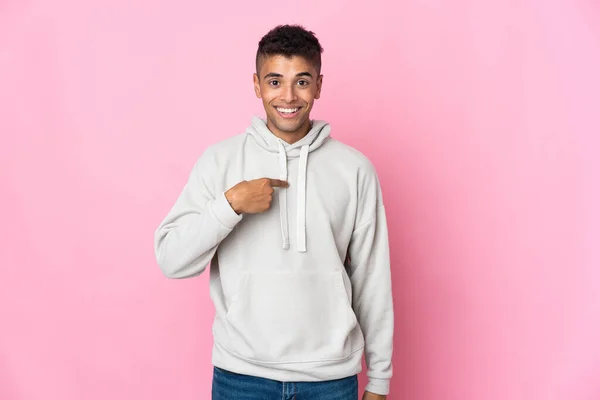 Young Brazilian Man Isolated Pink Background Surprise Facial Expression — Stock Photo, Image