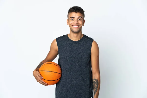 Молодий Бразильський Чоловік Через Ізольоване Походження Грає Баскетбол — стокове фото