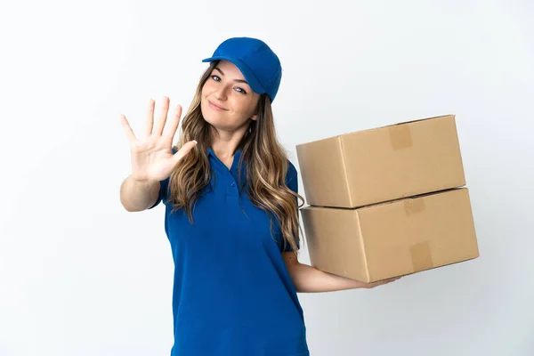 Junge Rumänische Lieferantin Isoliert Sich Auf Weißem Hintergrund Und Zählt — Stockfoto