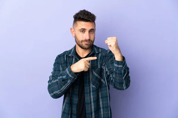 Caucasian Man Isolated Purple Background Making Gesture Being Late — Stock Photo, Image