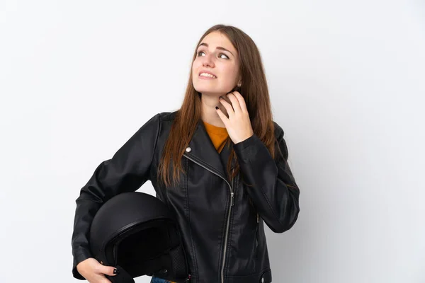 Mujer Con Casco Moto Pensando Una Idea — Foto de Stock