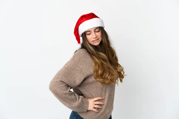 Chica Caucásica Con Sombrero Navidad Aislado Sobre Fondo Blanco Que — Foto de Stock