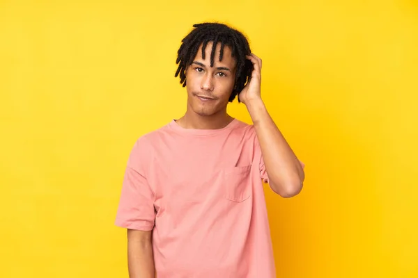 Young African American Man Isolated Yellow Background Expression Frustration Understanding — Stock Photo, Image
