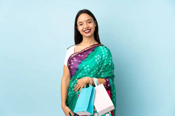 Young Indian Woman Shopping Bags Laughing — Stock Photo, Image