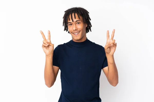 Young African American Man Isolated White Background Showing Victory Sign — Stock Photo, Image