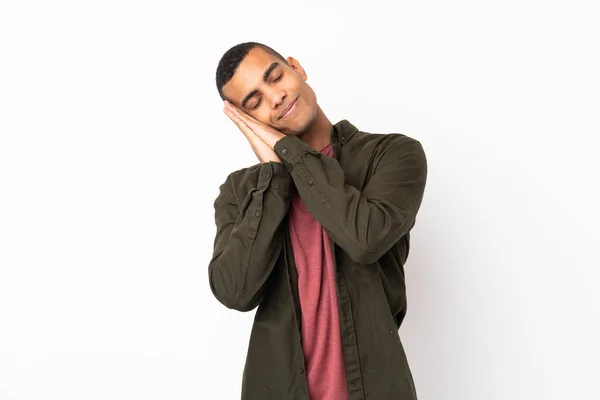 Young African American Man Isolated White Background Making Sleep Gesture — Stock Photo, Image