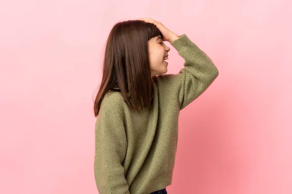 Little Girl Isolated Pink Background Has Realized Something Intending Solution — Stock Photo, Image