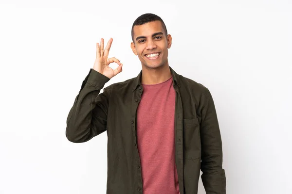 Young African American Man Isolated White Background Showing Sign Fingers — Stock Photo, Image