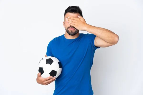 Handsome Young Football Player Man Isolated Wall Covering Eyes Hands — Stock Photo, Image