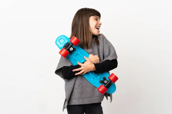 Little Girl Isolated White Background Skate Happy Expression — Stock Photo, Image