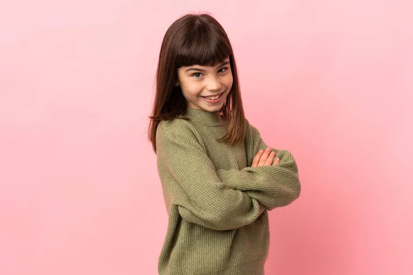 Little Girl Isolated Pink Background Arms Crossed Looking Forward — Stock Photo, Image