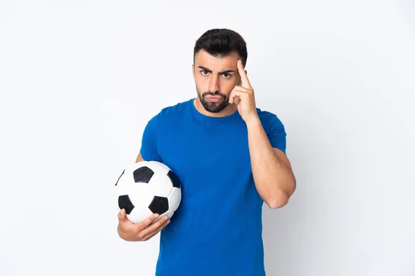 Handsome Young Football Player Man Isolated Wall Thinking Idea — Stock Photo, Image