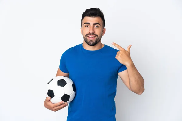 Bello Giovane Giocatore Calcio Uomo Oltre Muro Isolato Dando Pollice — Foto Stock