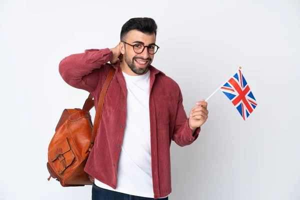 Giovane Uomo Ispanico Con Una Bandiera Del Regno Unito Che — Foto Stock