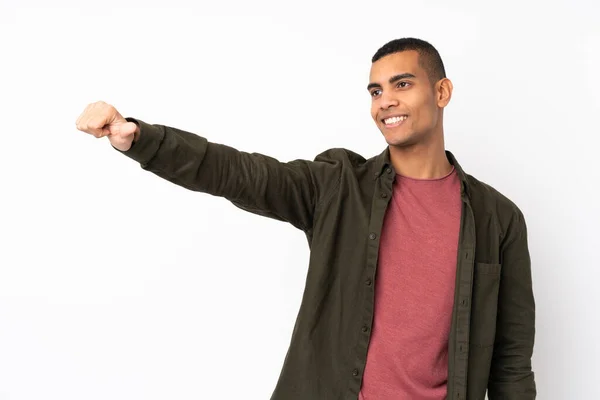 Jovem Afro Americano Homem Sobre Isolado Branco Fundo Dando Polegar — Fotografia de Stock