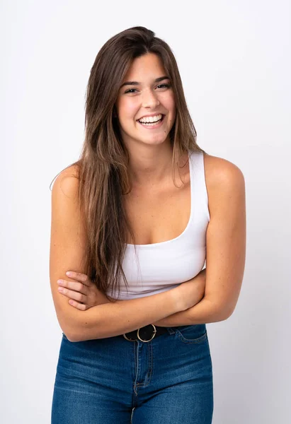 Portrét Hezké Teenager Brazilské Dívky Přes Izolované Pozadí — Stock fotografie