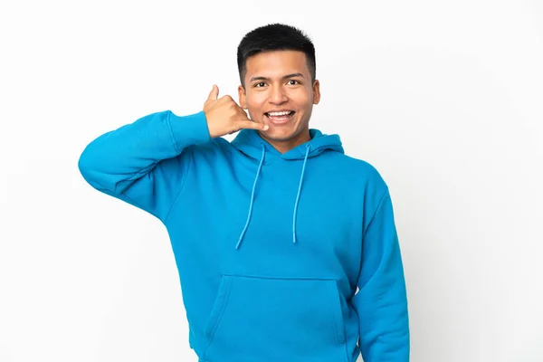 Joven Ecuatoriano Aislado Sobre Fondo Blanco Haciendo Gesto Telefónico Llámame — Foto de Stock