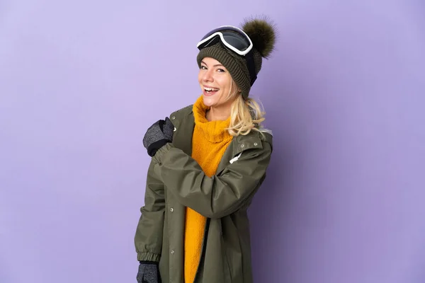 Skier Fille Russe Avec Des Lunettes Snowboard Isolé Sur Fond — Photo