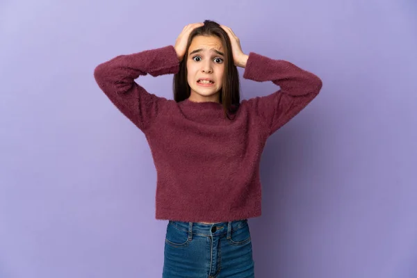 Little Girl Isolated Purple Background Doing Nervous Gesture — Stock Photo, Image