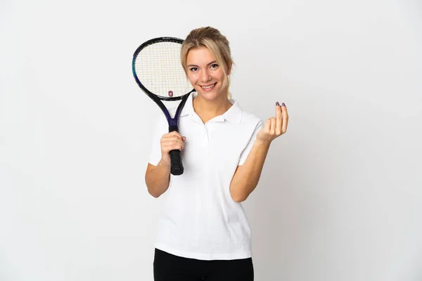 Jeune Joueuse Tennis Russe Isolée Sur Fond Blanc Faisant Geste — Photo