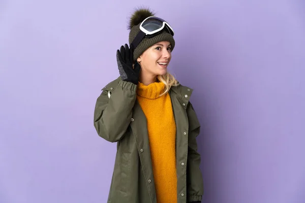 Skier Fille Russe Avec Des Lunettes Snowboard Isolé Sur Fond — Photo