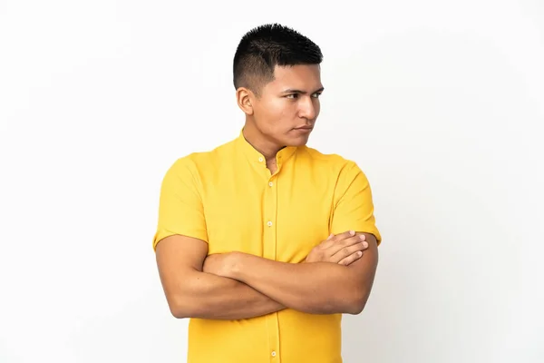 Young Ecuadorian Man Isolated White Background Keeping Arms Crossed — Stock Photo, Image