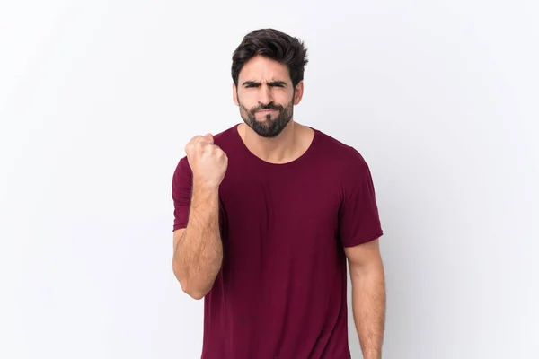 Young Handsome Man Beard Isolated White Background Angry Gesture — Stock Photo, Image