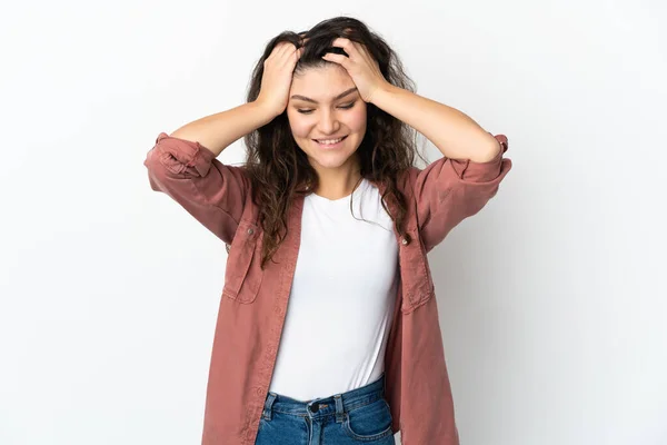 Adolescente Russo Menina Isolada Fundo Branco Rindo — Fotografia de Stock