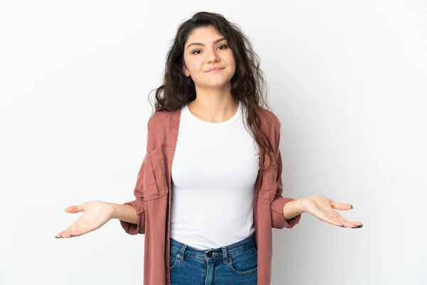 Adolescente Russo Menina Isolada Fundo Branco Com Dúvidas — Fotografia de Stock