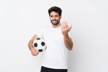 İzole edilmiş beyaz bir geçmişi olan sakallı yakışıklı genç bir adam benimle gelmesi için davet ediyor. Gelmene sevindim.