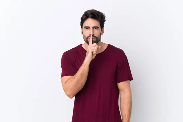 Young Handsome Man Beard Isolated White Background Showing Sign Silence — Stock Photo, Image
