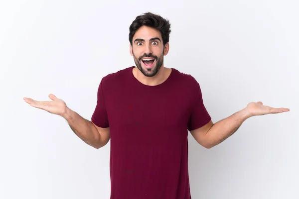 Jovem Homem Bonito Com Barba Sobre Fundo Branco Isolado Com — Fotografia de Stock