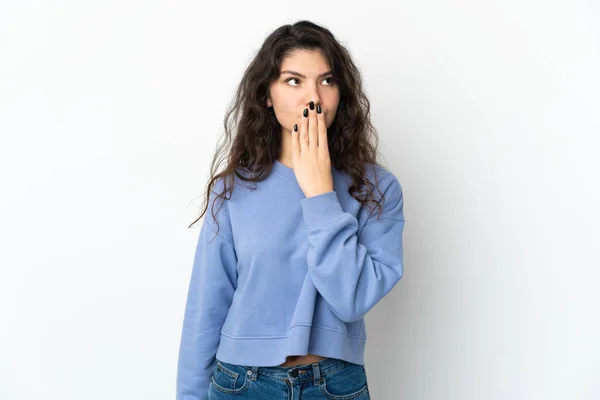 Teenager Russian Girl Isolated White Background Covering Mouth Hand — Stock Photo, Image