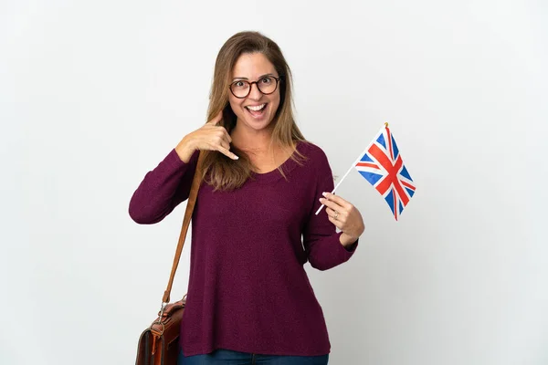 Middle Age Brazilian Woman Holding United Kingdom Flag Isolated White — Stock Photo, Image