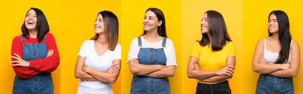 Conjunto Mujeres Felices Sonrientes — Foto de Stock