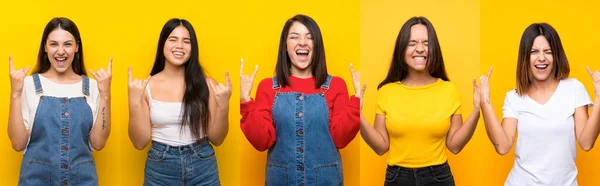 Conjunto Mujeres Haciendo Gesto Roca — Foto de Stock