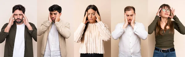 Eine Reihe Von Menschen Mit Kopfschmerzen — Stockfoto
