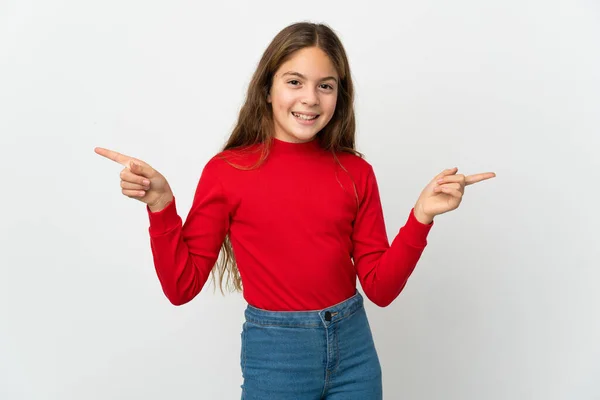 Dívka Přes Izolované Bílé Pozadí Ukazující Prstem Laterály Šťastný — Stock fotografie