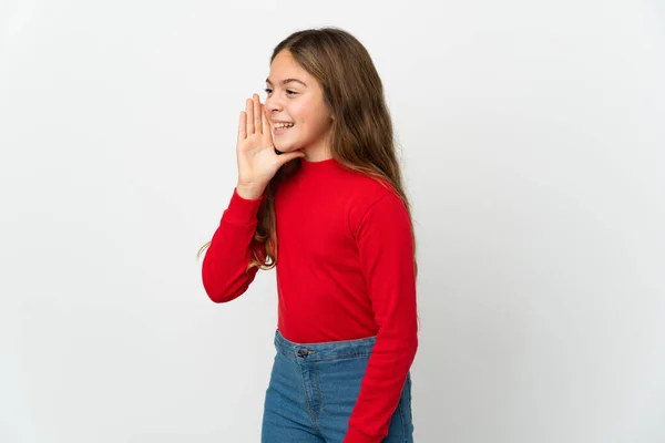 Menina Sobre Fundo Branco Isolado Gritando Com Boca Bem Aberta — Fotografia de Stock