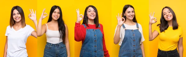 Набір Жінок Показують Знак Пальцями — стокове фото